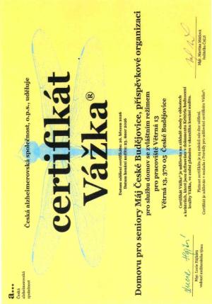 Certifikát Větrná